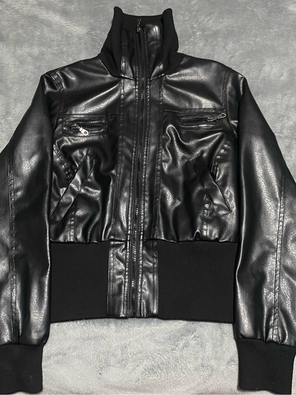 Miley Cyrus & Max Azria Black Faux Leather Bomber Jacket